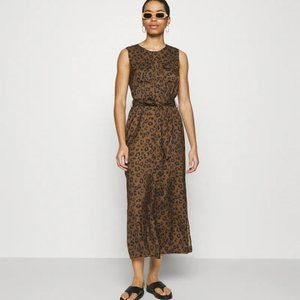 BANANA‎ REPUBLIC Brown Animal Print Sleeveless Utility Maxi Shirt-Dress Sz XS